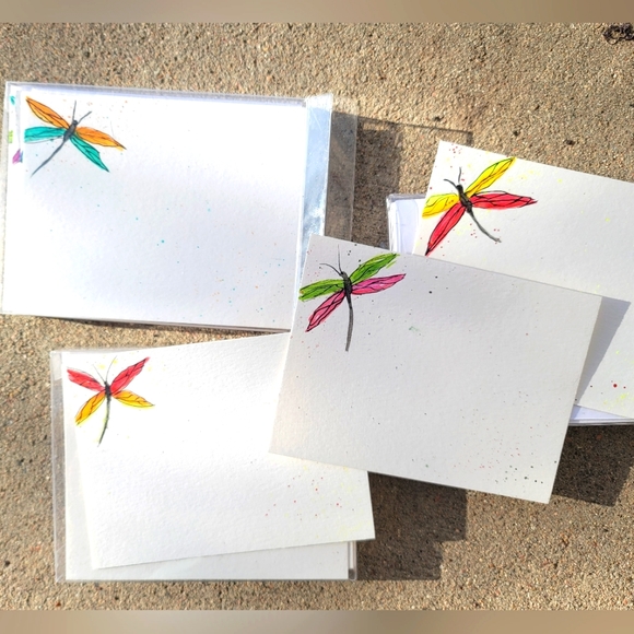 Handmade Set of 10 Dragonfly Notecards - Picture 1 of 1